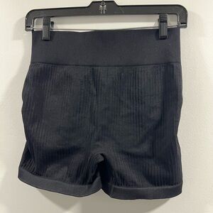 Black Ribbed Seamless High-Waist Shorts